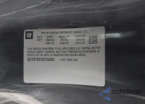 2012 Chevrolet Camaro 2Lt из США, поврежденный, VIN 2G1FC1E37C9130452